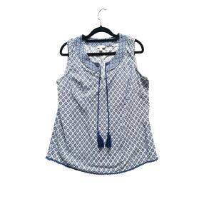 Women’s S Talbots Embroidered Crochet Hem Top Boho Cottagecore Blue White EUC